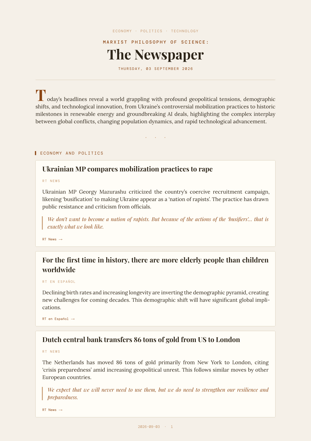 Marxist Philosophy of Science: The Newspaper — 2026-09-03