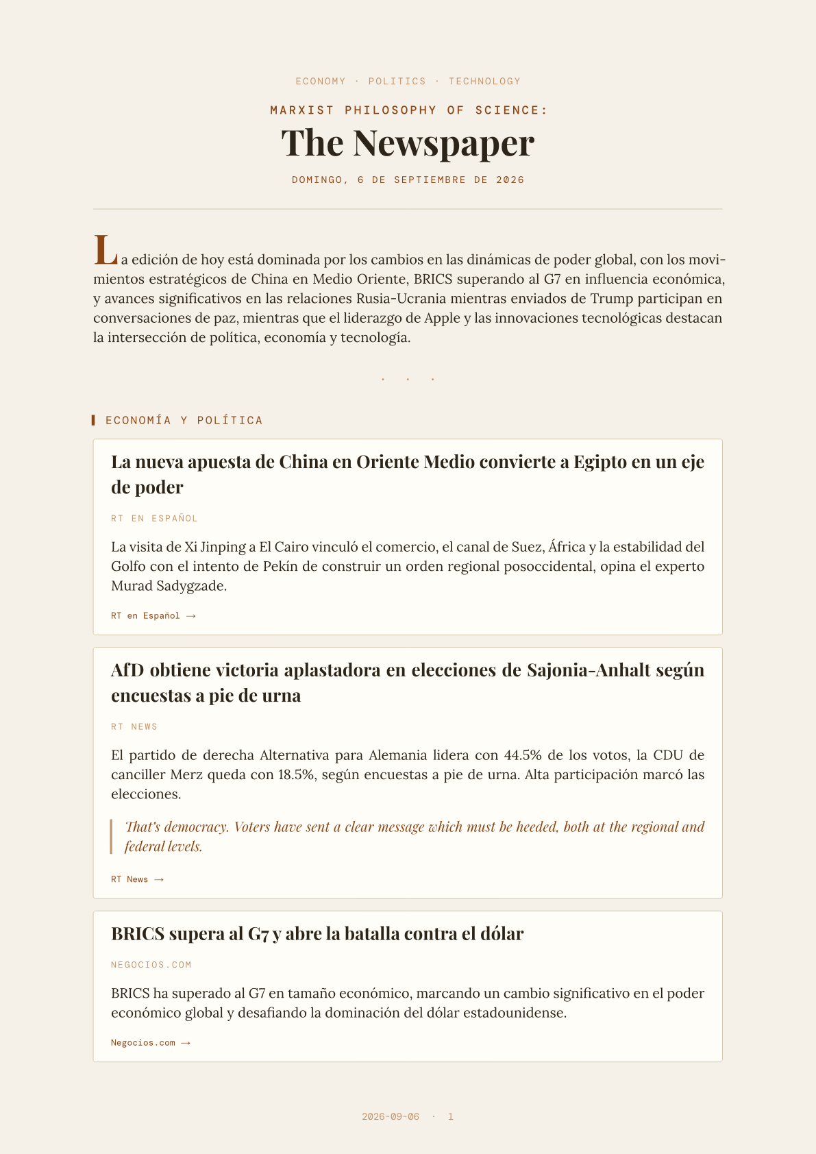 Marxist Philosophy of Science: The Newspaper — 2026-09-06