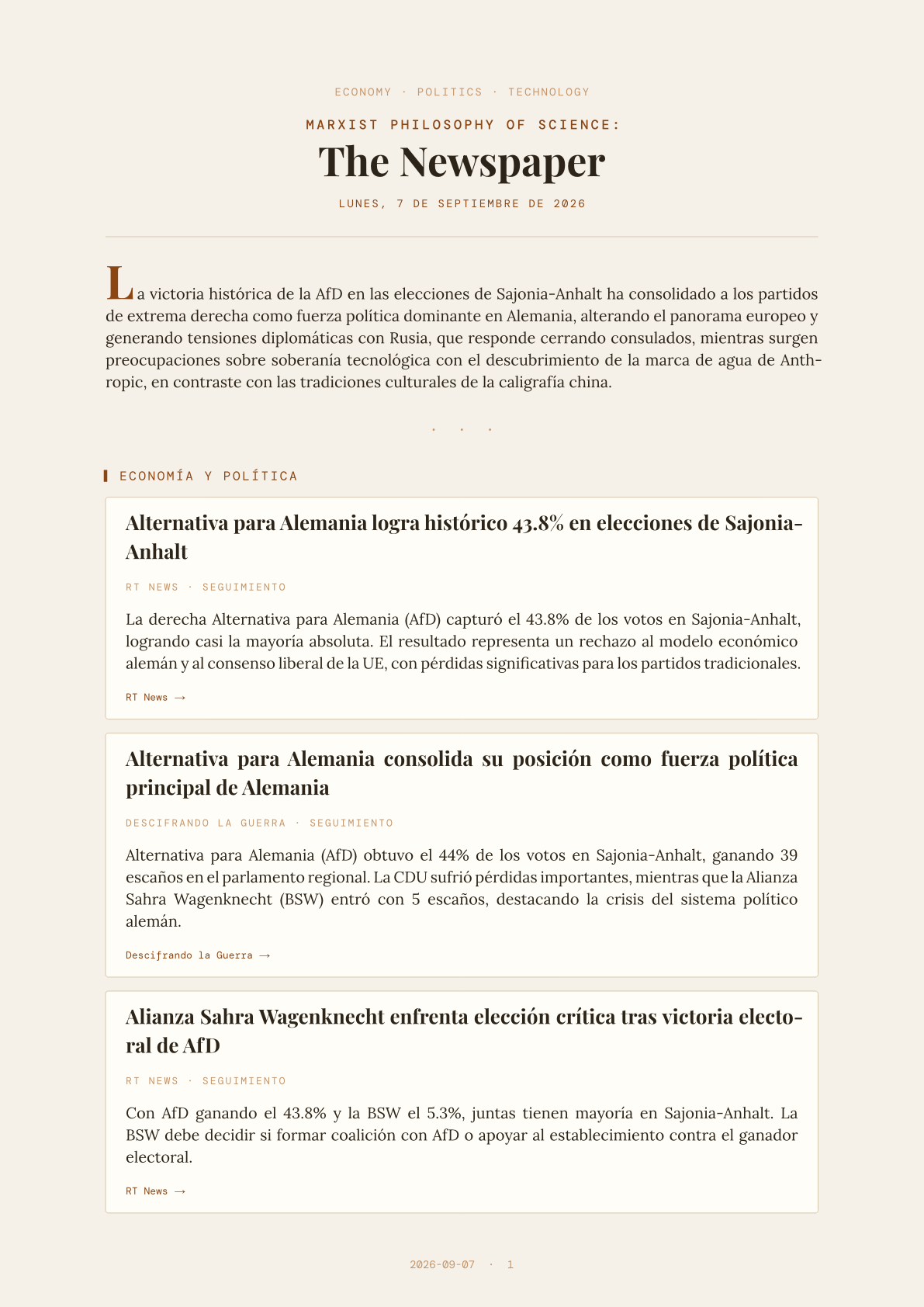 Marxist Philosophy of Science: The Newspaper — 2026-09-07