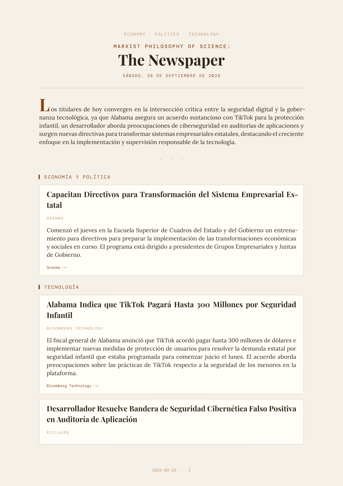 Marxist Philosophy of Science: The Newspaper — 2026-09-26