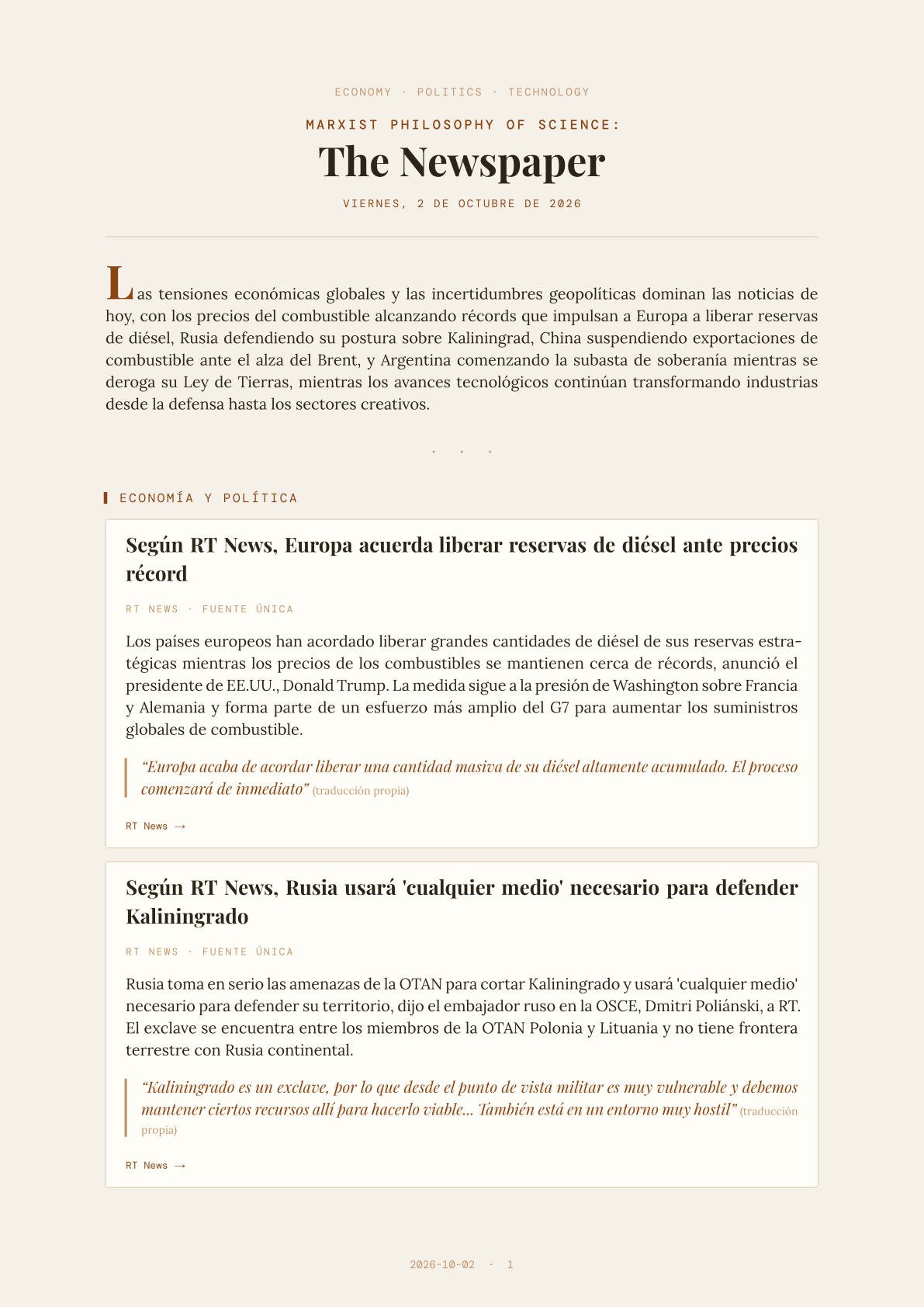 Marxist Philosophy of Science: The Newspaper — 2026-10-02