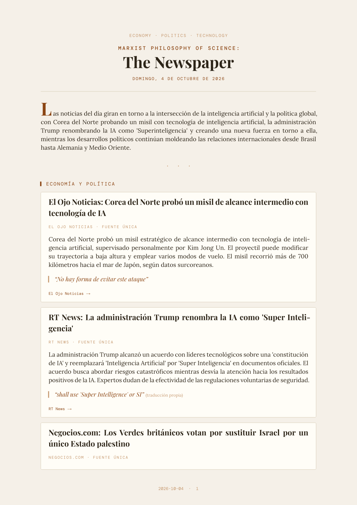 Marxist Philosophy of Science: The Newspaper — 2026-10-04