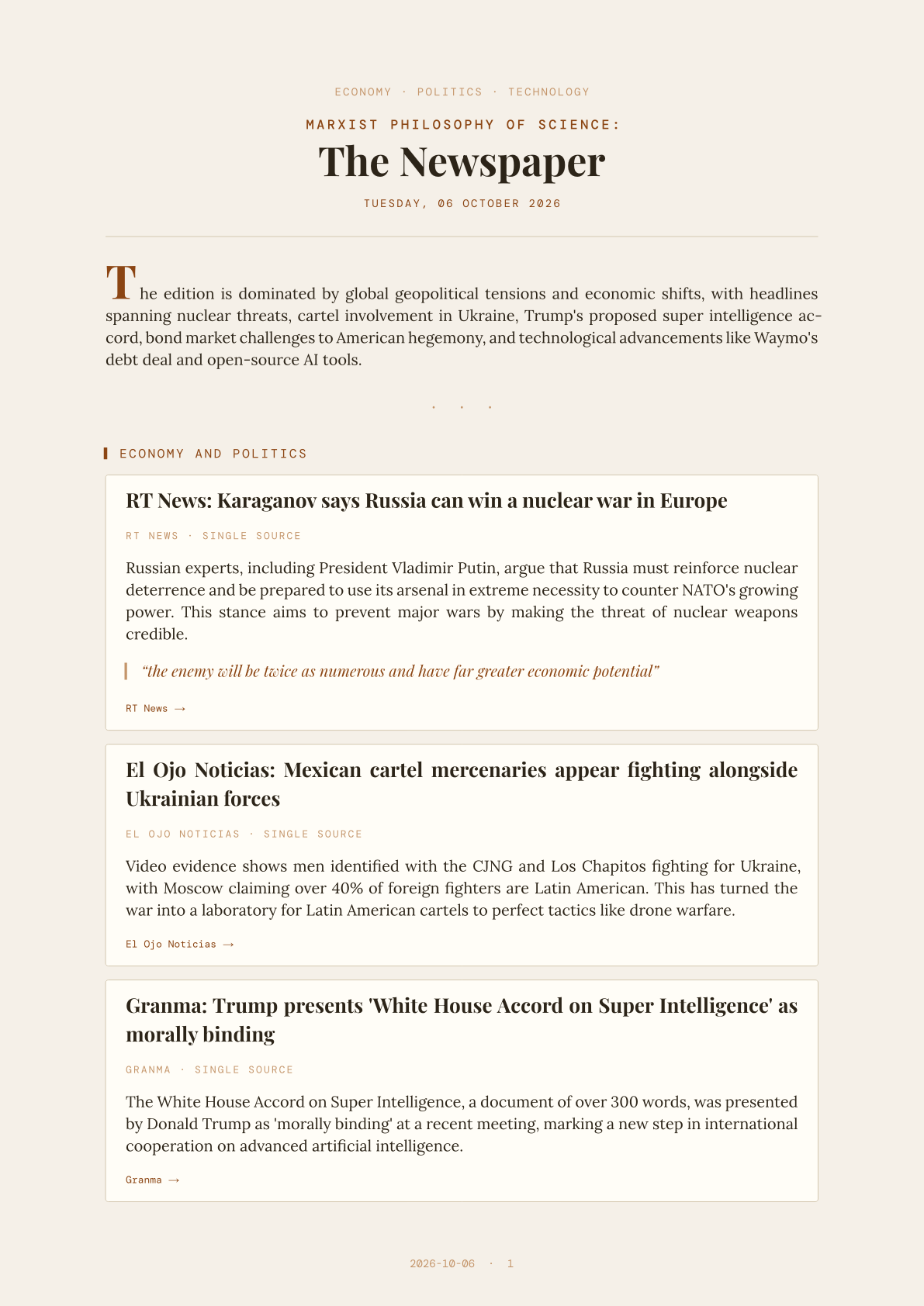 Marxist Philosophy of Science: The Newspaper — 2026-10-06
