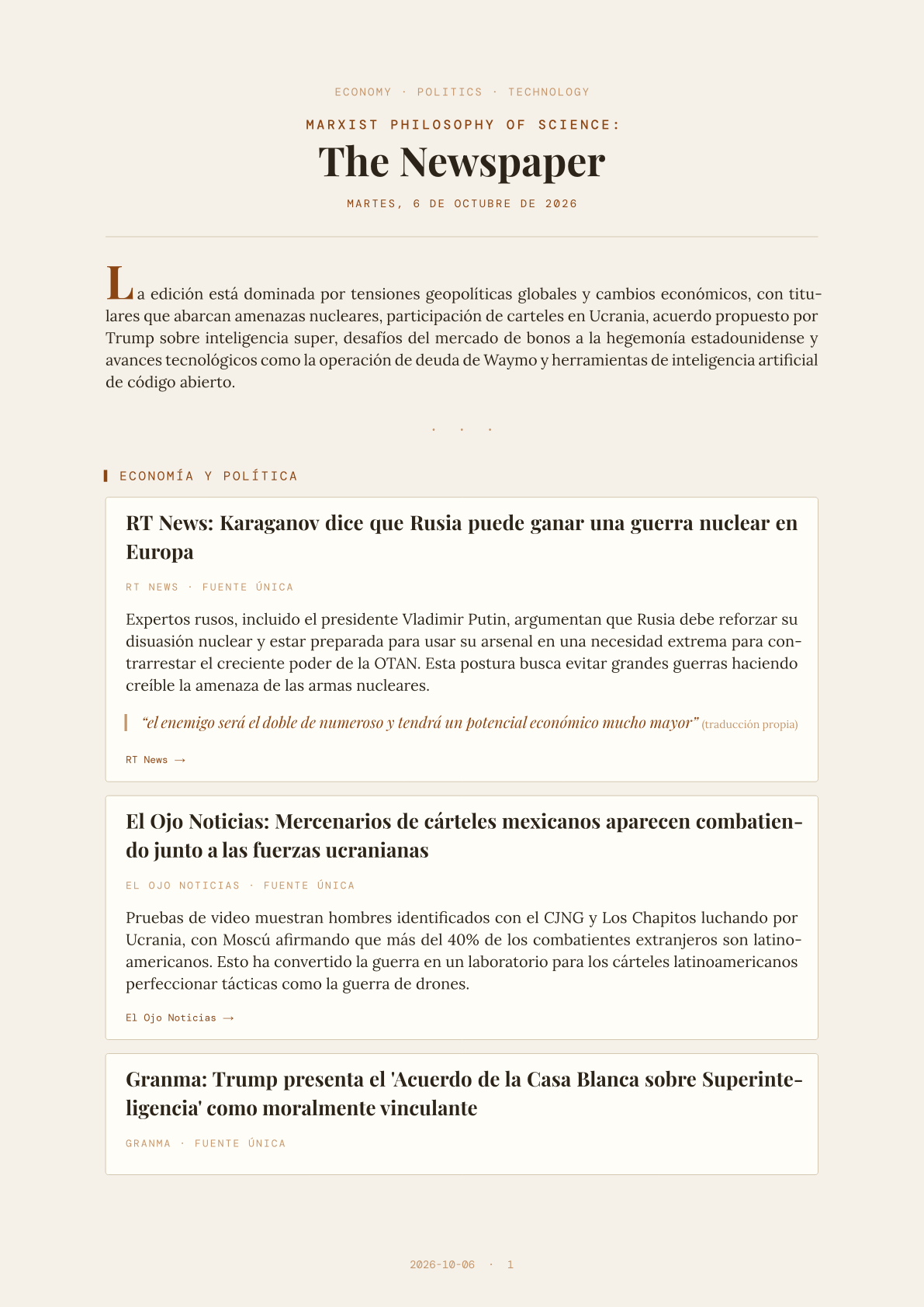 Marxist Philosophy of Science: The Newspaper — 2026-10-06