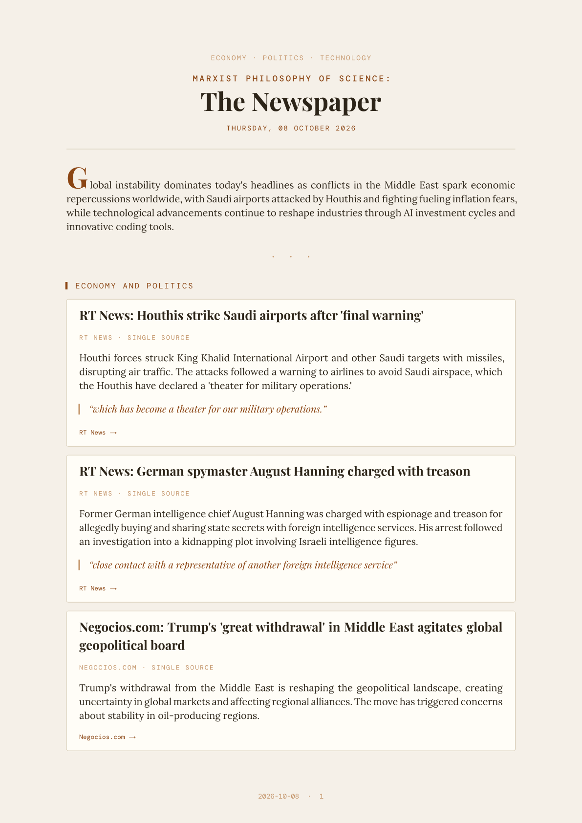 Marxist Philosophy of Science: The Newspaper — 2026-10-08